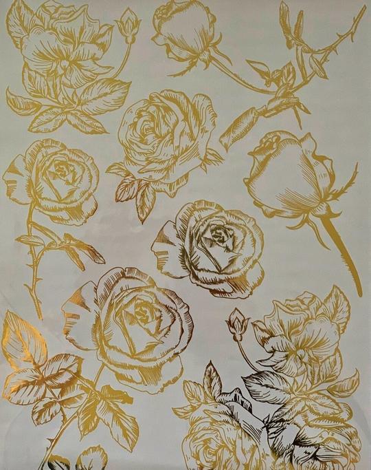 Metallic Gold Foil Accent Roses Transfer